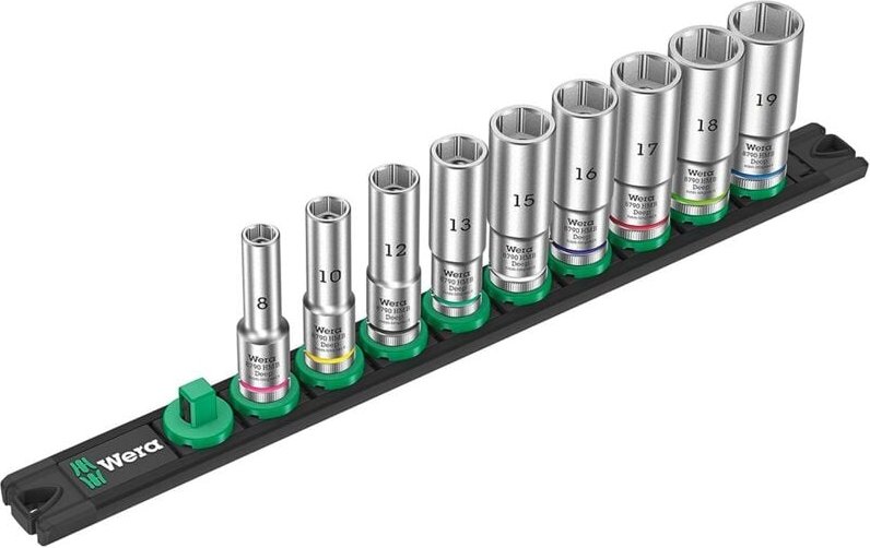 Set mit 9 Zyklop-Deep-Steckschlüsseleinsätz 3/8" WERA Nuss-Magnetleiste B Deep 1