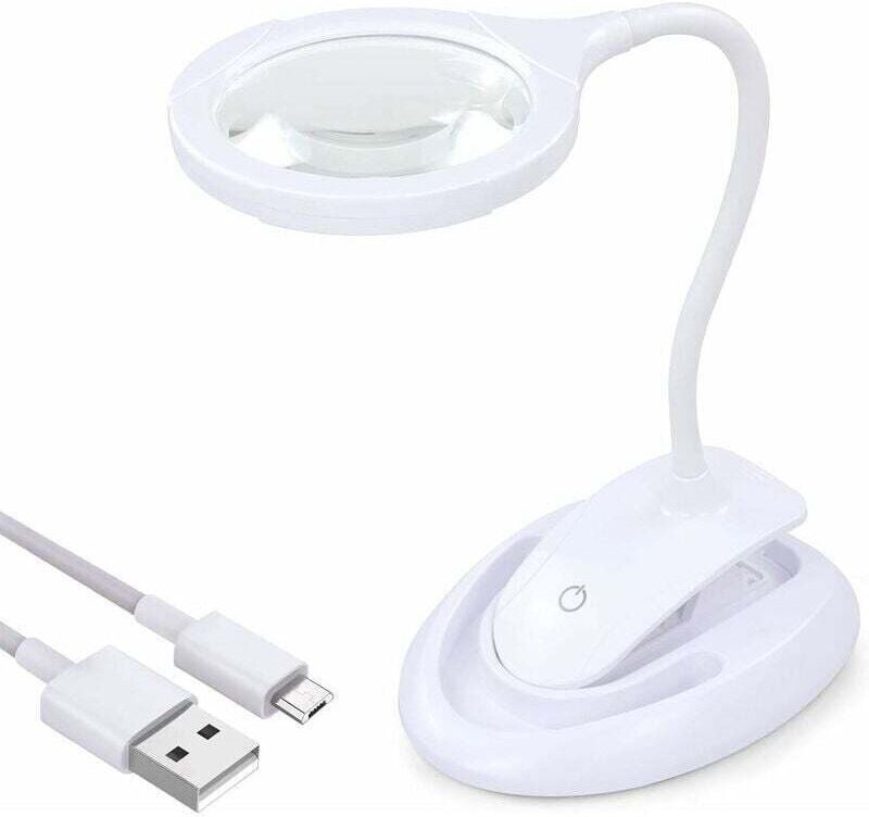 Vergrößerungsglas mit Licht, 5X/10X Vergrößerungslampe mit Ständer und Klemme, wiederaufladbare und in der Helligkeit ei...
