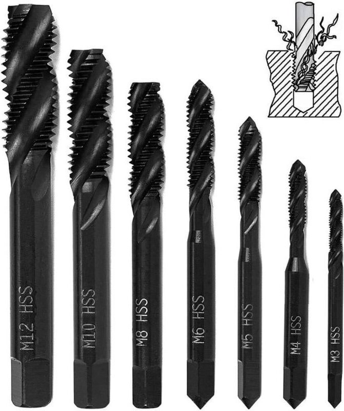 7-teiliges Nitrid-Gewindebohrer-Set, HSS 6542 Kegelschaft-Gewindebohrer für metrische Maschinengewinde M3 M4 M5 M6 M8 M1...