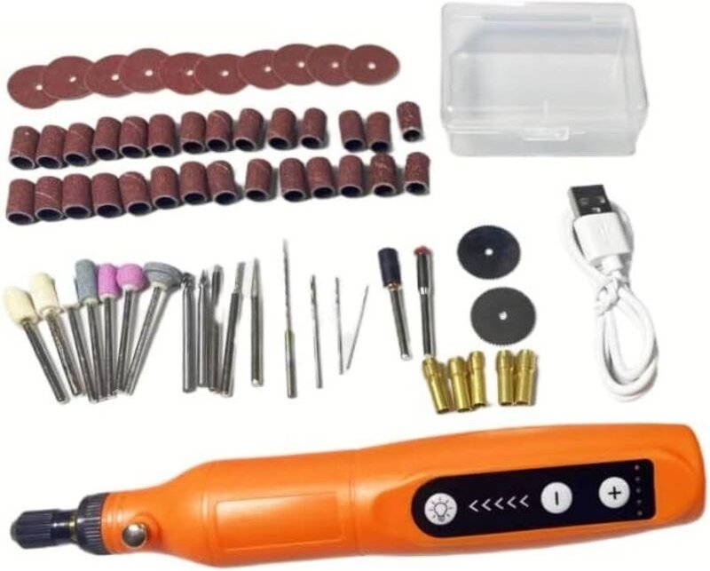Mini-Akku-Rotationswerkzeug 3,7V - 5 Geschwindigkeiten und USB-Aufladung - Kit mit 63 Zubehörteilen - Multifunktions-Rot...