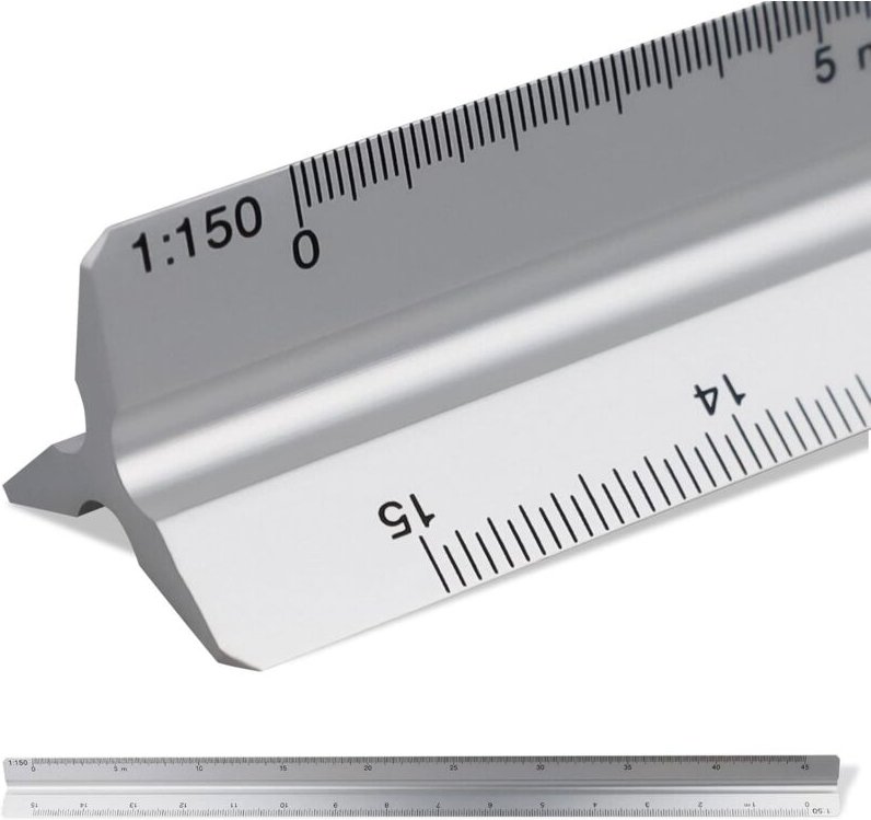 Csparkv - 30 cm großes Dreiecks-Architektenlineal Maßstab: 1:20-1:25-1:50-1:75-1:10 Material: Aluminium Skalimeter (Drei...