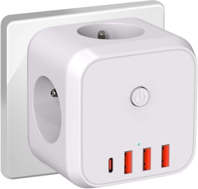 Würfelförmige Wandsteckdosenleiste, 7-in-1-USB-Ladegerät mit 3 AC-Steckdosen, 4000-W-Steckdosenleiste mit Schalter, idea...