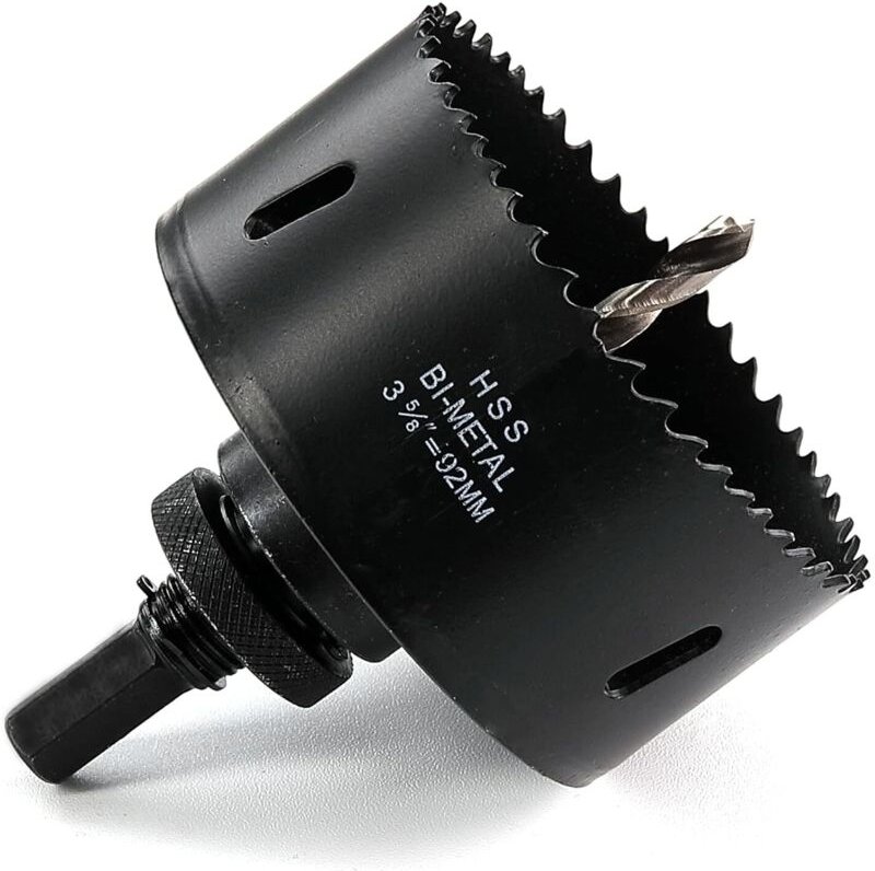 KZQ - 92 mm hss M42 Bi-Metall-Lochsäge aus Schnellarbeitsstahl mit Sechskantschaft und Bohrer für Holz, Trockenbau und B...
