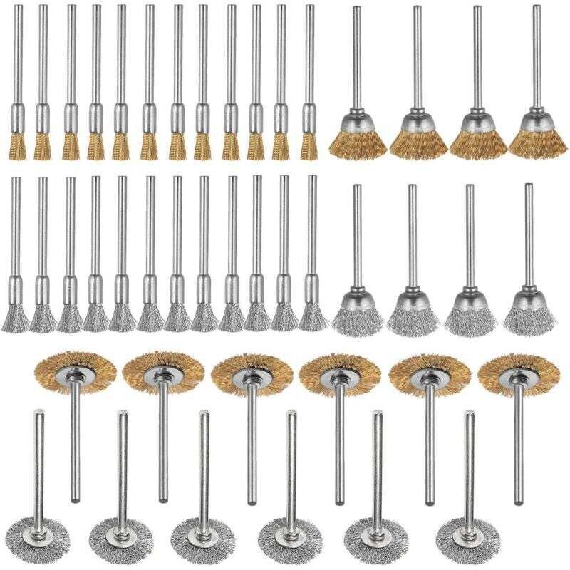 44-teiliges Mini-Metallbürsten-Trennscheiben-Set aus Messing und Stahl, 1/8 Zoll (3 mm) Schaft für elektrische Rotations...