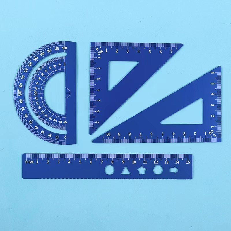 Winkelmesser-, Geodreieck- und Linealset, 4-teiliges Aluminiumlinealset, Metallzeichenlinealset, geometrischer Winkelmes...