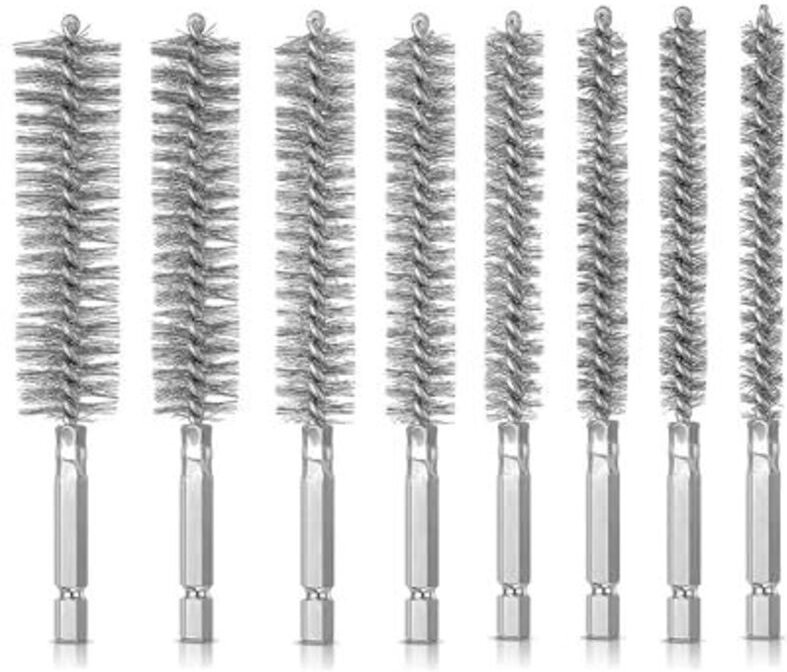 Set mit 8 Drahtbürsten für Bohrmaschinen, darunter eine sechseckige Edelstahlbürste zum Bohren von Löchern, eine zylindr...
