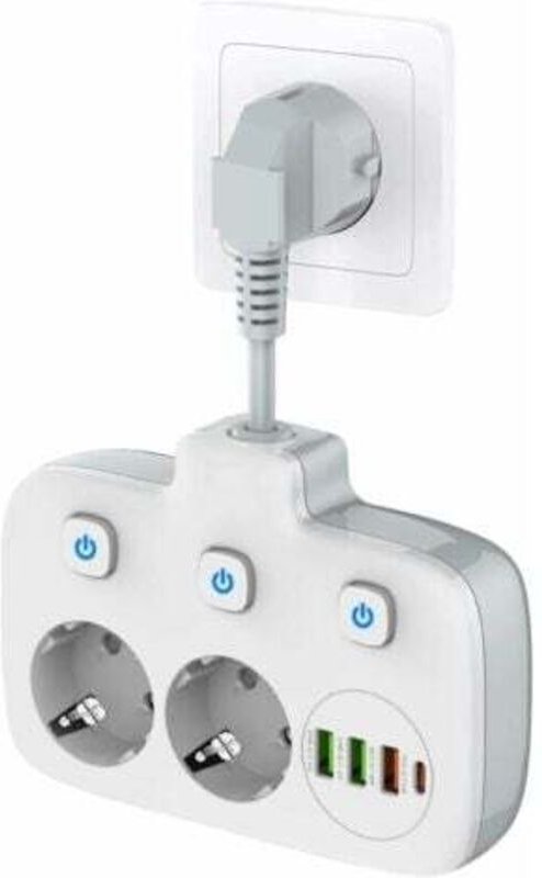 Steckdosenleiste mit einem Schalter und 2 Fächern, Steckdosenleiste mit 3 Schaltern, Doppelsteckdose mit 4 USB-Anschlüss...