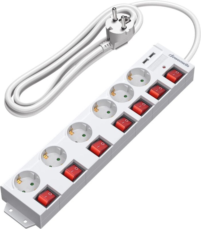 Thumbnail - Dewenwils - 6-Fach Steckdosenleiste mit usb, Einzeln Schaltbar, 5 m Kabel, Weiß
