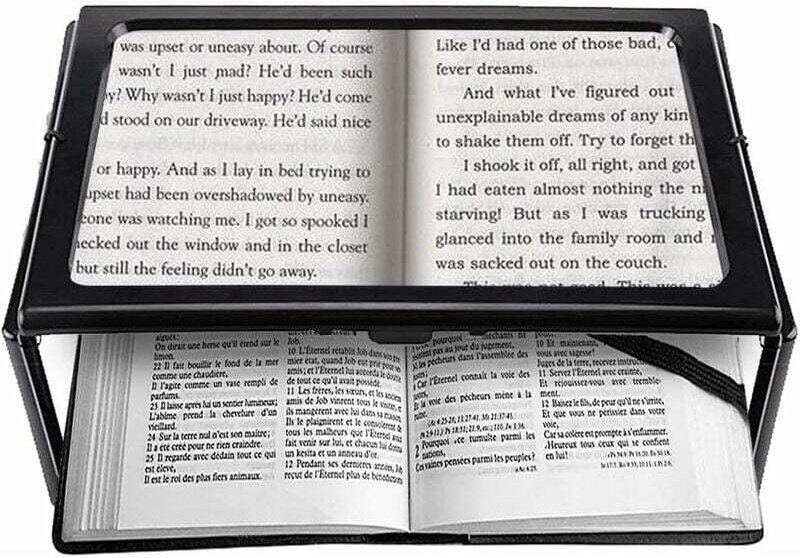 A4-Leselupe, ganzseitig, rechteckiger Ständer, freihändige Lupe mit 4 LED-Lampen, 3-fache Vergrößerungslinse zum Lesen f...