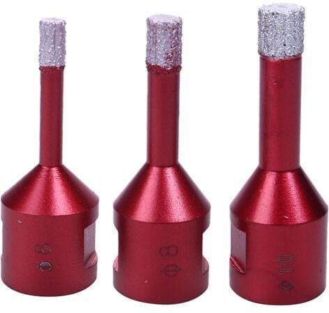 3 Stück Diamantbohrer 6 mm/8 mm/10 mm vakuumgelötete Bohrkronen mit M14-Gewinde zum Trockenbohren von Porzellan, Fliesen...