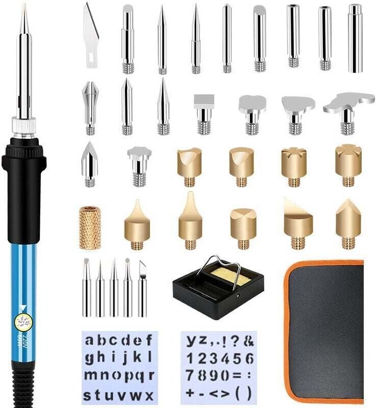 Holzbrenner-Brandmalerei-Lötkolben-Set, 37-teilig, 60 W, Erwachsene, DIY-Bastelbrenner für Holzscheite, Kork, Leder, Bre...
