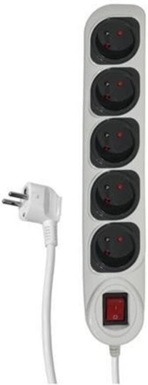 Schutzleiste mit Schalter, 5 Steckdosen, weiß/grau, 3 m