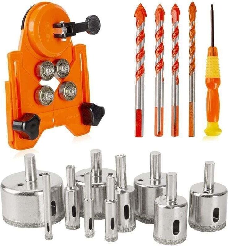Thumbnail - YMYNY 15-teiliges Diamant-Fliesenbohrer-Set – Lochsägen-Set mit verstellbarer Lochsägenführung und ultimativen Dreiecksb...