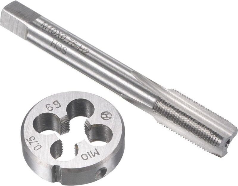 KZQ - Metrisches HSS-Gewindebohrer- und Schneideisen-Set, M10 x 0,75 mm, für Maschinengewindeschneiden mit Rundwerkzeug ...