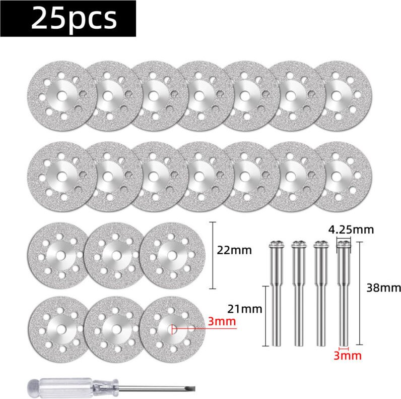 25 Stück Diamant-Schleifscheiben (22 mm) mit 402 Dorn (3 mm), 5 Stück und Schraubendreher für Dremel Rotationswerkzeug, ...