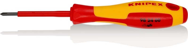 KNIPEX 98 24 00 Schraubendreher für Kreuzschlitzschrauben Phillips® isolierender Mehrkomponenten-Griff, VDE-geprüft brün...