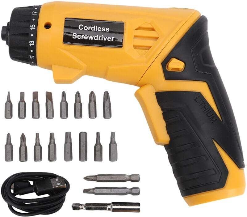 4Nm Akkuschrauber, 1,5Ah 3,6V Akkuschrauber mit 18 Zubehörteilen, LED-Licht, USB-Kabel und Aufbewahrungsbox, für Reparat...