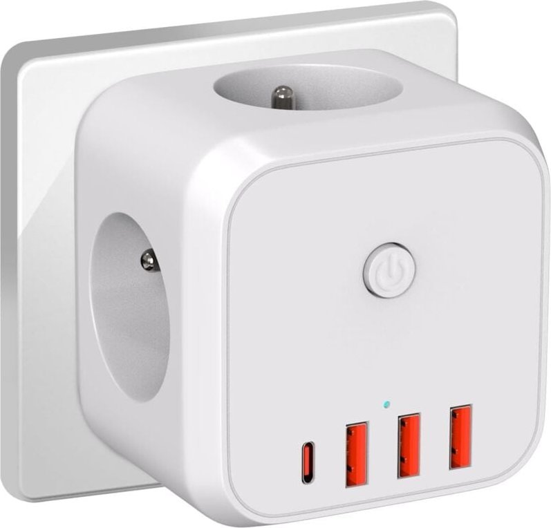 Wand-Mehrfachsteckdose Cube, 7-in-1 USB-Ladegerät mit 3 AC-Ausgängen, 4000W Elektrische Mehrfachsteckdose mit Schalter, ...
