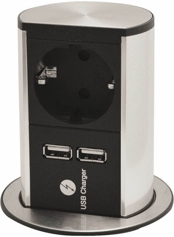 Steckdosenelement Elevator 1 x Schuko.- 2x USB-Ladebuchse, Edelstahl Effekt