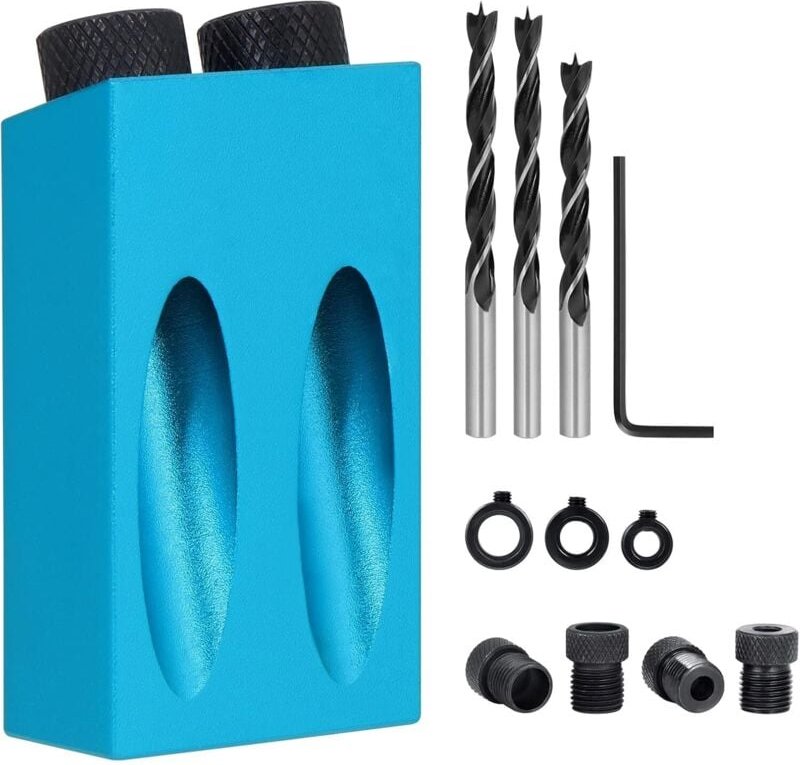 14-teiliges Taschenlochlehren-Set, 15°-Schrägbohrlehre, mit 6/8/10-mm-Adapter, Schrägpositionierungswerkzeug für die Win...