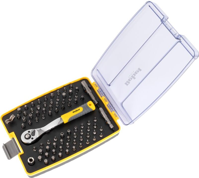 Ratschenschlüssel + 80-teiliges Bit-Set, robust und langlebig