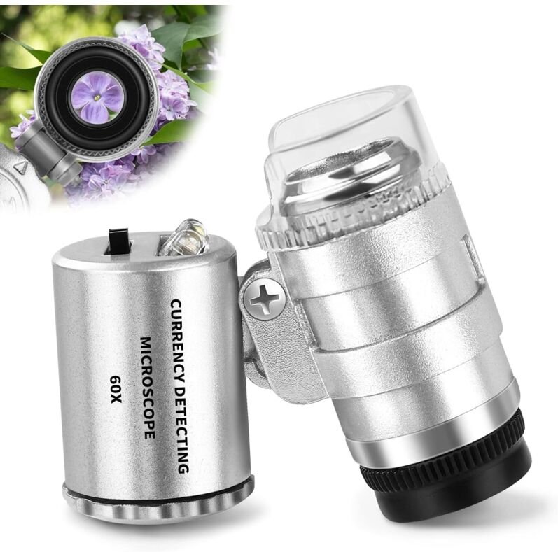 Thumbnail - 60-fache Juwelierlupe mit Licht – Mini-Taschenmikroskop – Edelsteinlupe mit LED-/UV-Licht – Vergrößerungsglas – Trichome...