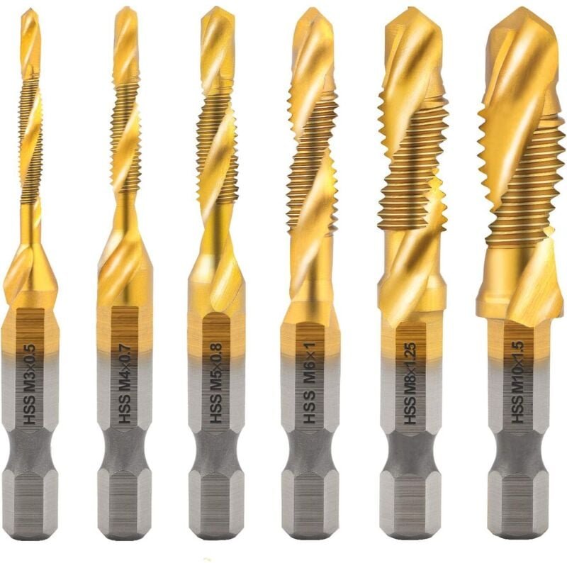 Satz mit 6 konischen Gewindebohrern aus HSS mit Sechskantschaft und metrischem Gewinde