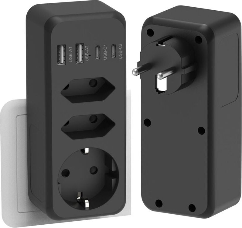 7-in-1-USB-C-Steckdosenleiste, Steckdose mit 4 USB (2 Typ C), kleine elektrische Steckdosenleiste für das Home-Office un...