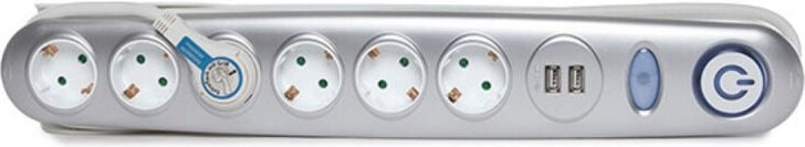 Greenice - Stecker 6 x Steckdose + Schalter Leuchtend + 2 x Usb Ladegerät 2100 Ma 5V - IP20 - Weißsilber