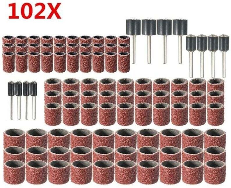 102-teilige Gummi-Schleifwalze mit Gratis-Box, einschließlich 90-teiligen Schleifbändern und 12-teiligen Walzendorn für ...
