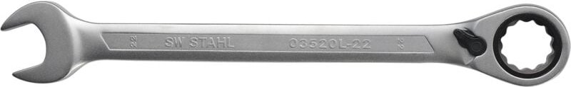 SW-Stahl 03520L-22 Gabelringratschenschlüssel 22 mm mit Umschalthebel für Rechts- und Linkslauf I 72 Zähne I Maulschlüss...