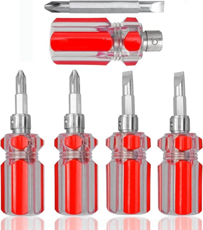 5-teiliges kurzes Schraubendreher-Set, 2-in-1-Kreuzschlitzschraubendreher mit kurzem Griff, multifunktionaler magnetisch...
