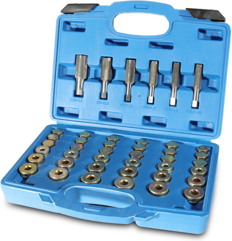 114 teiliges Ölablassschraubenset Reparatur kfz Öl Ölwechsel Ablassschrauben Gewindeschneider Ölwannen Dichtringe pkw M1...