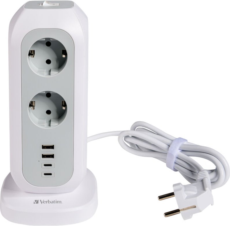 Verbatim - Steckdosenverteiler EUPT-01, Tower, 11-fach, 2x usb-a, 2x usb-c
