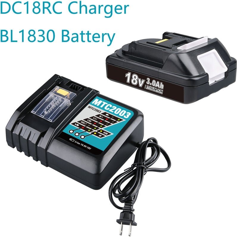 1 Packung 18 V 3,0 Ah Ersatzakku und Ladegerät-Set für Makita 18 Volt Akku BL1830 BL1840 BL1850 BL1860 und Ladegerät 3AD...