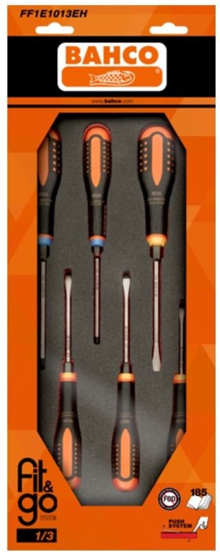 Bahco Fit&Go 1/3 Schaumstoffeinlage mit ERGO-Schraubendrehersatz mit durchgehender Klinge - 6-tlg.
