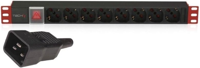Techly Rackmount-Steckdosenleiste 19" 1HE, 8 x Schuko/UNEL 3 m, Schwarz