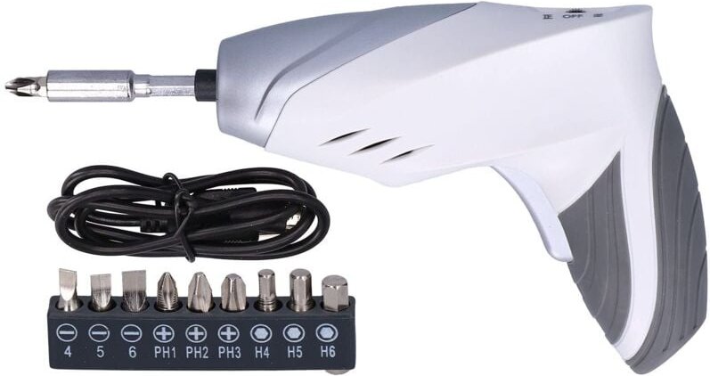 3,6-V-Gleichstrom-Akkuschrauber, wiederaufladbarer Bohrer mit LED-Licht, 6 magnetische Bits, 1,5-Ah-Akku