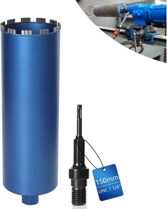 Diamantbohrkrone Kernbohrer für Kernbohrgerät mit Turbo, 1 1/4", Ø 150mm, SDS Plus, Gesamtlänge 460 mm, Nass Trocken Dos...