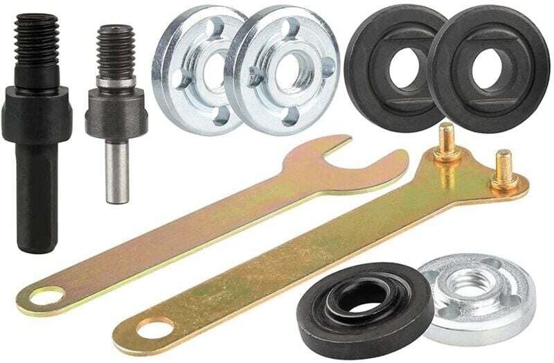 Winkelschleifer- und Bohrmaschinenadapter mit 3 Flanschmuttern und Umrüstschlüssel