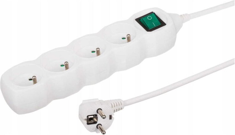 Verlängerungskabel mit Schalter, 4 Steckdosen, 1,5m, weiße Steckdosenleiste