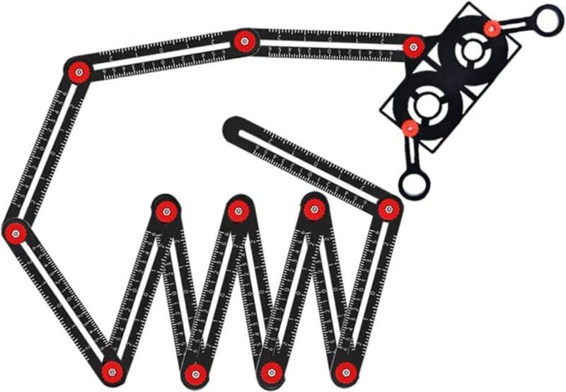 Thumbnail - BEBUSINGOTO Mehrwinkel-Messlineal, 12-seitiges, präzises Vorlagen-Layout-Werkzeug aus Aluminiumlegierung mit Stanzer, Bo...