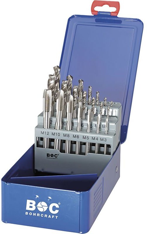 BOHRCRAFT Maschinen Gewindebohrer-Box HSSG/HSS-E Co5 M3-M12 + Kernloch