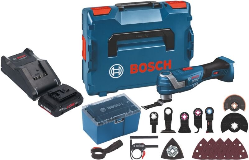 Bosch gop 18V-34 Professional Akku Multi Cutter 18 v Starlock Plus + 1x ProCore Akku 4,0 Ah + Ladegerät + 17 tlg. Zubehö...