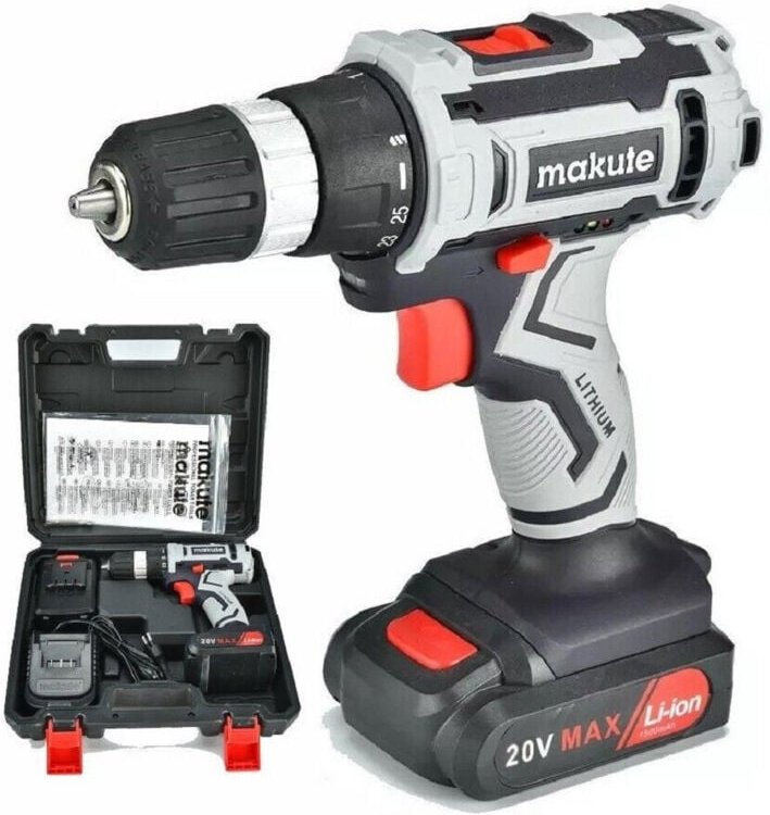 Trade Shop - Bohrschrauber mit Doppel-Lithium-Akku 20 v, Drehmoment 30 nm + Koffer CD027 -