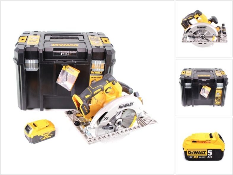 DeWalt DCS 572 NT Akku Handkreissäge 18V 184 x 16 mm + 1x Akku 5,0 Ah + T-STAK - ohne Ladegerät