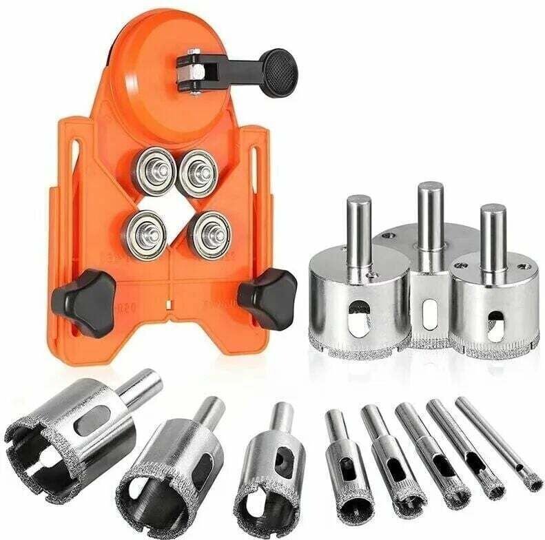 10-teiliges Lochsägen-Set, Diamantbohrer, Bohrwerkzeuge, verstellbarer Bohrer, Lochsäge, Bohrführung mit Saugnapf für Gl...