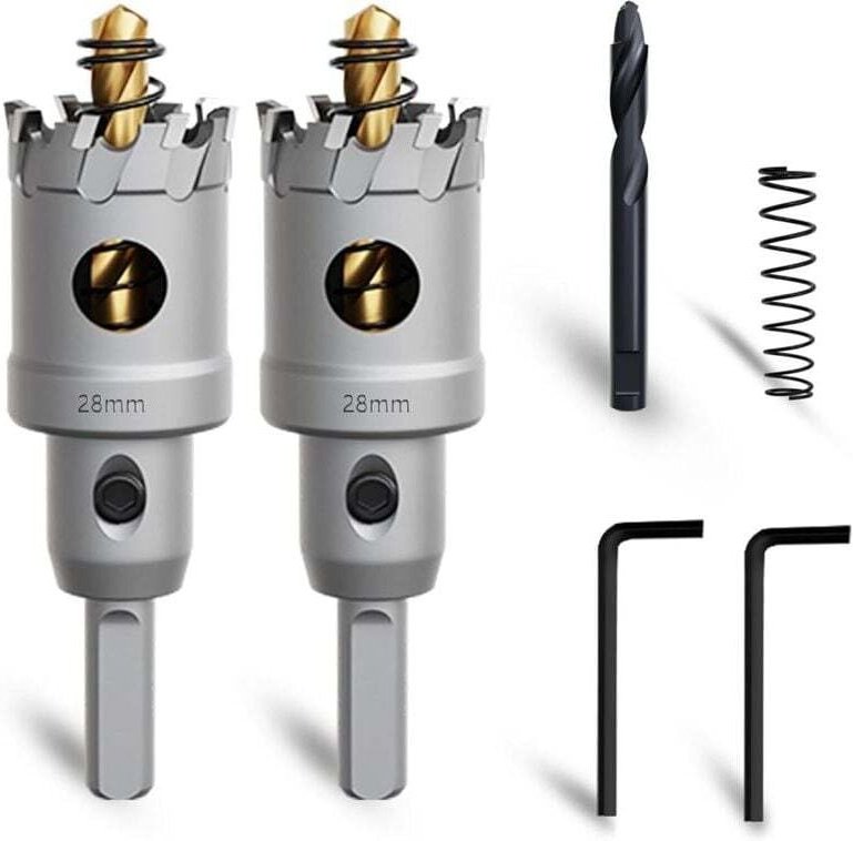 Ce kit de scie cloche en carbure de tungstène de 28 mm comprend un foret de guidage nitruré supplémentaire et une clé en...