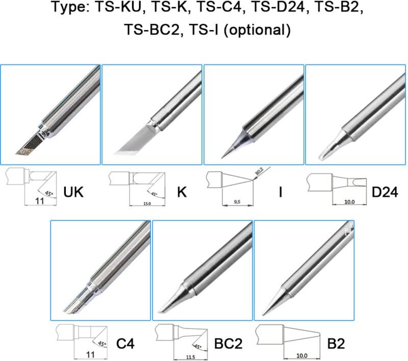 TS100 TS101 Mini-Digitallötkolben: Lötspitzen aus Stahl, einfache Installation, 7 Ersatzspitzen erhältlich.