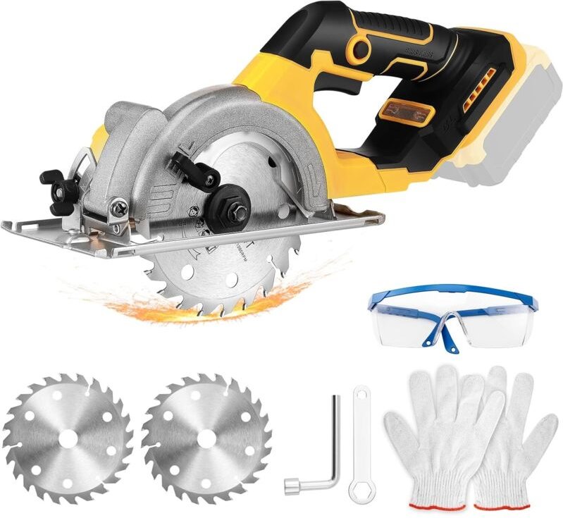 20V Akku-Kreissäge, 150mm Mini-Kreissäge ohne Akku mit 2 Sägeblättern, einstellbarem Winkel und Schnitttiefe, maximale S...